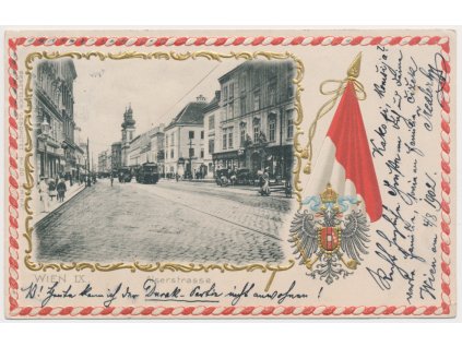 Rakousko, Wien, koláž, Alserstrasse, oživená ulice, tramvaje..., cca 1902