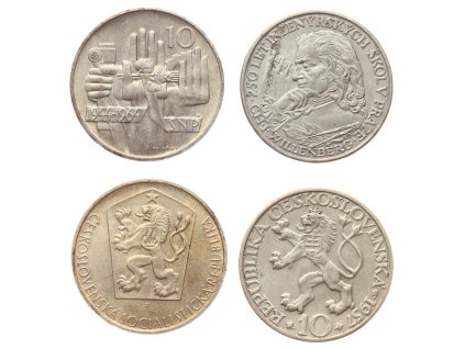 ČSSR, 10+10 Kčs, 1957/1964, Inženýrské školy + SNP, Ag (stříbrné) mince