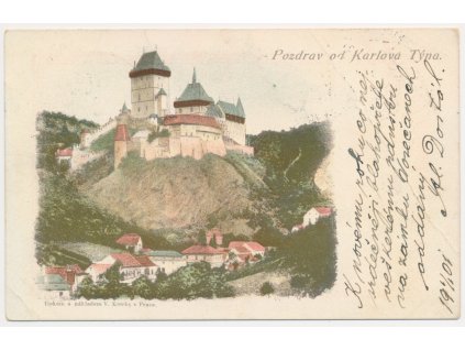 02 - Berounsko, Karlštejn, "Pozdrav od Karlova Týna", cca 1901