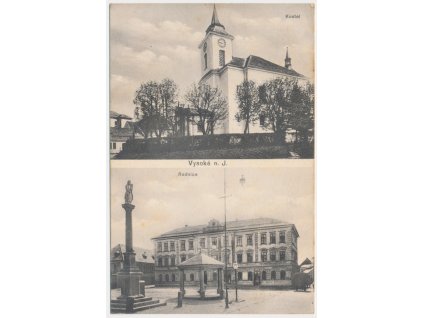 58 - Semilsko, Vysoké nad Jizerou, 2 záběr, kostel, radnice, cca 1914