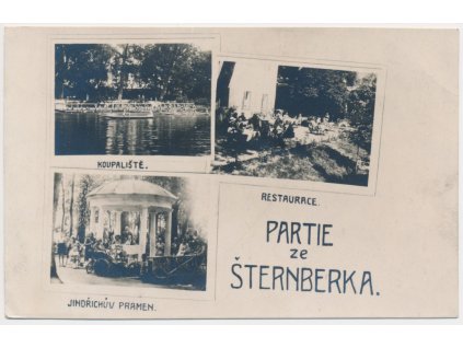 27 - Kladensko, Šternberk (Ledce),3 okénková koláž, restaurace, koupaliště..., cca 1930