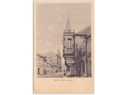 34 - Louny, oživená partie před Hostincem, Nakl. G. Hanke, cca 1918