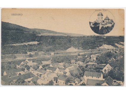 36 - Mladoboleslavsko, Srbsko, 2 záběrová koláž, celkový pohled, Karlštejn, 1920
