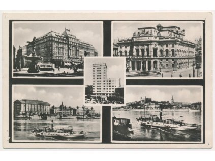 Slovensko, Bratislava, 5-ti okénková koláž, mj. Hotel Carlton, divadlo..., 1949