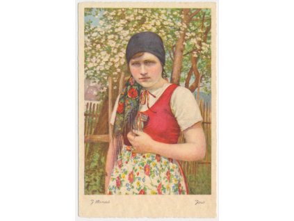 Námětová pohlednice, dle akad. malíře J. Strnada, "Jaro", cca 1950