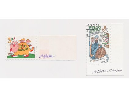Born Adolf (1930-2016), 1x rohová zn 8 Kčs + 1x zn. 3 Kč s kuponem, vlastnoručně podepsáno, datace 2000, kvalita - */**