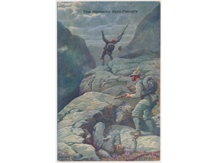 Vojenská, Eine überraschte Alpini Patronille, cca 1916