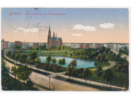 Polsko, Breslau (Vratislav), Michaeliskirche mit Waschteichpark, cca 1913
