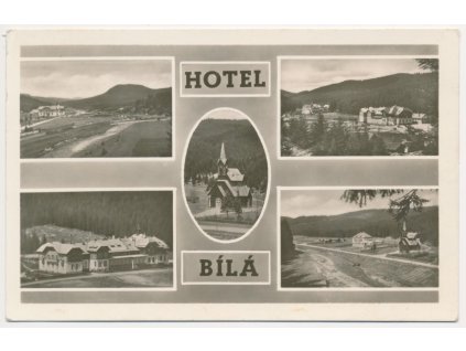 16 - Frýdeckomístecko, Bílá, 5-ti záběr, Hotel, Lovecký zámeček..., cca 1940