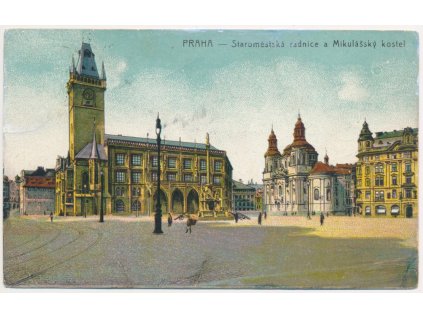49 - Praha, Staroměstská radnice a Mikulášský kostel, cca 1911