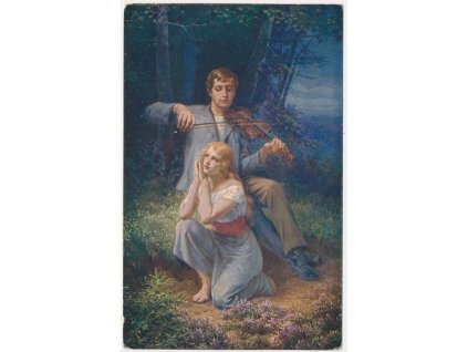 Námětová pohlednice, Kde domov můj?, A. Liebscher, cca 1920