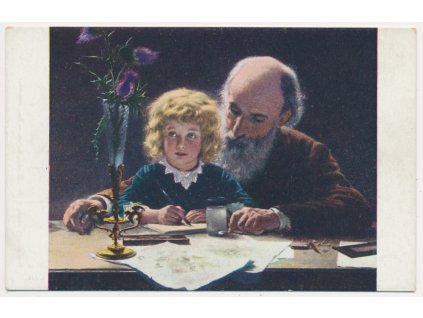 Námětová pohlednice, Dopis tatínkovi, K. Ekwall, cca 1920