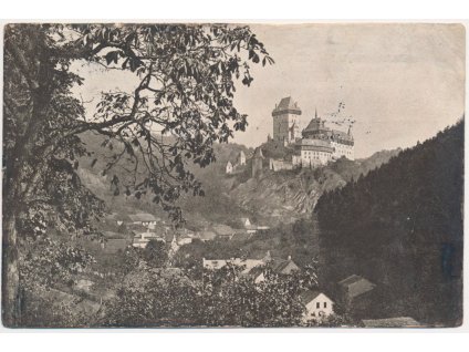 02 - Berounsko, hrad Karlštejn a okolí, na rubu rekl. přítisk E. Hájek, 1928