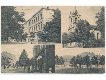 51 - Praha-západ, Libčice nad Vltavou, 4 záběr, oživená ulice, kostel..., 1927