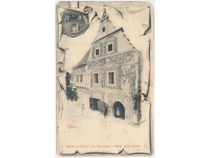 64 - Tábor, koláž, oživená partie před domem, cca 1904