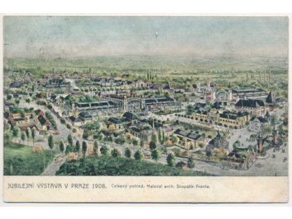 49 - Praha, Jubilejní výstava r. 1908, celkový pohled, maloval arch. F. Skopalík