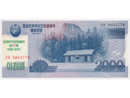 Severní Korea, 2000 Won s přítiskem 1948-2018, 1x zcela nepatrně ťuklý růžek, jinak zcela luxusní sběratelská jakost UNC