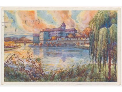 40 - Nymbursko, Poděbrady, Zámek při západu slunce, O. Schmidt,  1931