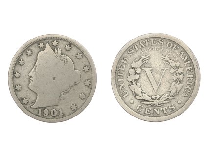 USA, mince 5 Cents, 1901, stav 1/1...viz autentické foto