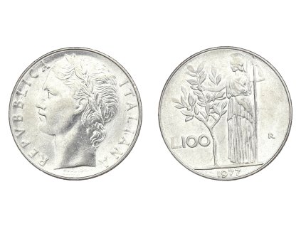 Itálie, mince 100 Lira, 1977, stav 1/1...viz autentické foto