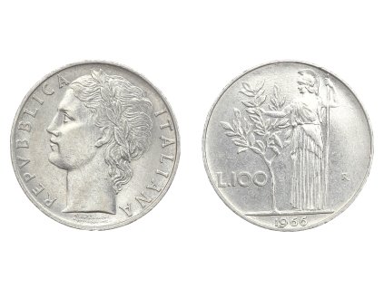 Itálie, mince 100 Lira, 1966, stav 1/1...viz autentické foto