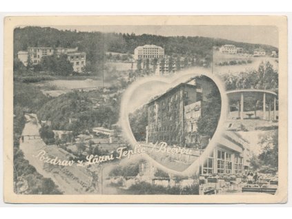 53 - Přerovsko, Teplice nad Bečvou, koláž, "Pozdrav z lázní", cca 1949