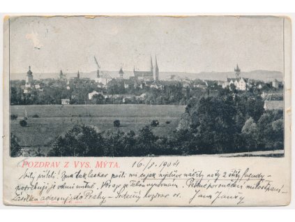 70 - Orlickoústecko, Vysoké Mýto, celkový pohled, cca 1904, vada - lom v pravé okrajové části