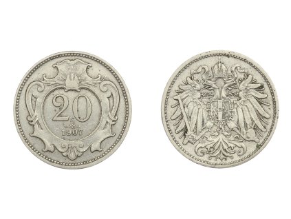 Rakousko - Uhersko, mince 20 Heller, 1907, stav 1/1...viz autentické foto