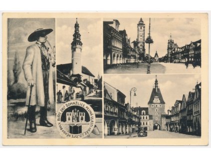 15 - Domažlice, 5-ti záběr s dominantami města, cca 1950