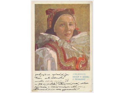 Námětová pohlednice, Děvče v šátku z Nenkovic, J. Koehler, cca 1908