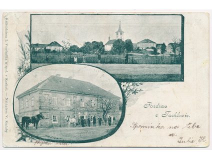 27 - Kladensko, Tuchlovice, 2 záběrová koláž oživených partií, cca 1900