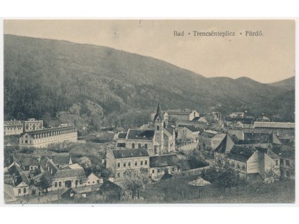 Slovensko, Trenčianske Teplice, celkový pohled na lázeňské město, cca 1909