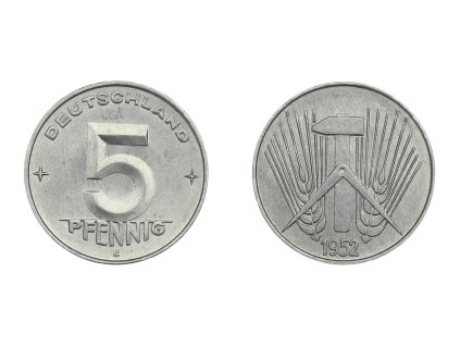 NDR, mince 5 Pfennig, 1952 E, stav 1/1...viz autentické foto