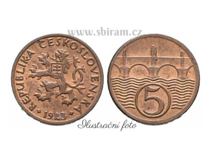 ČSR, mince 5 Haléř, 1923, stav 1/1