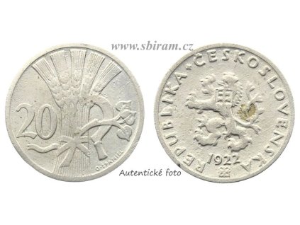 ČSR, mince 20 Haléř, 1922, stav 1/1