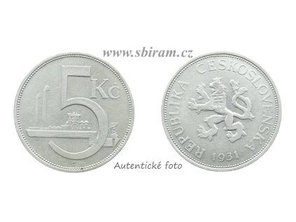ČSR, mince 5 Koruna, 1931, stav -0/0-