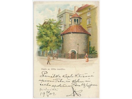 49 - Praha, oživená partie u Kaple sv. Kříže menšího, cca 1902