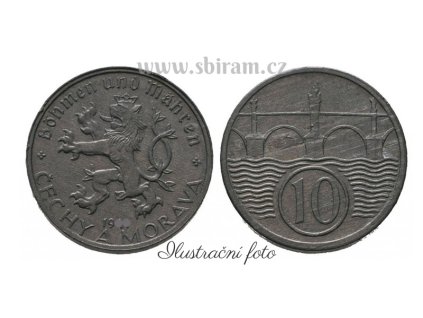Protektorát Čechy a Morava, mince 10 Haléř, 1943, stav -0/0-