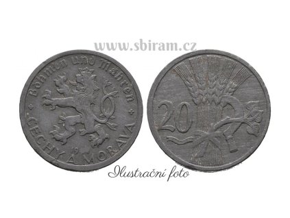 Protektorát Čechy a Morava, mince 20 Haléř, 1940, stav -1/1-