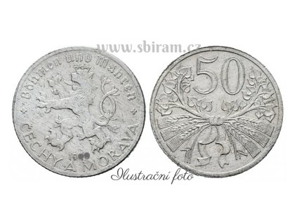 Protektorát Čechy a Morava, mince 50 Haléř, 1944, stav 2/2