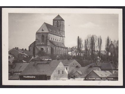 58 - Semilsko, Turnov, pohled na kostel Narození Panny Marie, foto Fon, cca 1930