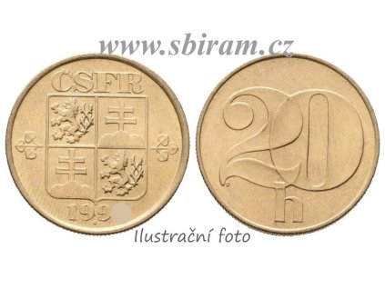 ČSFR, mince 20 Haléř, 1991, stav 2/2