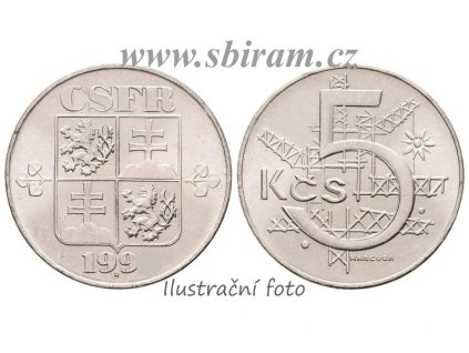 ČSFR, mince 5 Koruna, 1991 a, stav 1/1