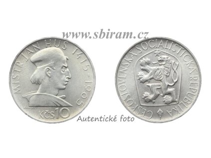 ČSSR, mince 10 Koruna 1965 - 550. výročí upálení Mistra Jana Husa, 0/0