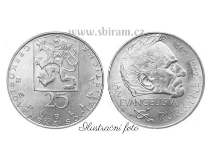 ČSSR, mince 25 Koruna 1969 - 100. výročí úmrtí J. E. Purkyně, stav 0/0