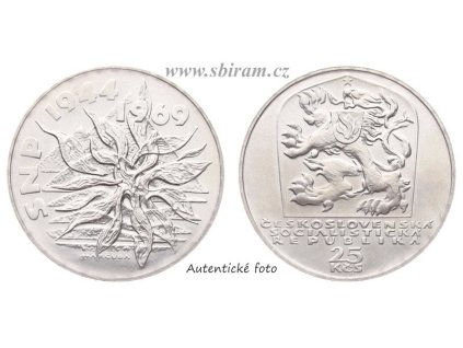 ČSSR, mince 25 Koruna 1969 - 25. výročí SNP, stav -0/0-