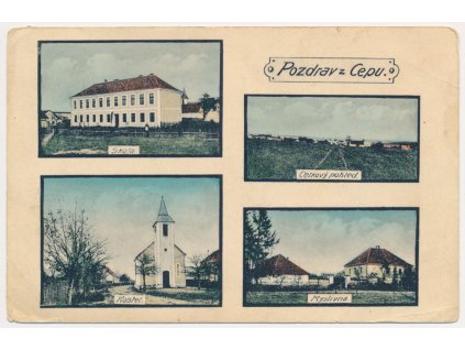 24 - Jindřichohradecko, Cep, 4 záběr, mj. Škola, Myslivna, Kostel..., 1935