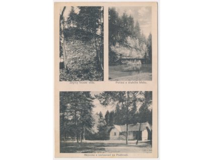 64 - Táborsko, hrad Příběnice, 3 záběr, mj. Hájovna s restaurací, cca 1935