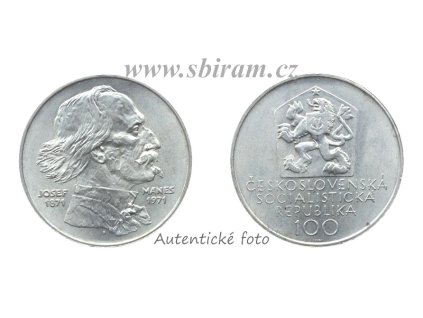 ČSSR, mince 100 Koruna 1971 - 100. výročí úmrtí Josefa Mánesa, stav -0/0-