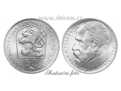 ČSSR, mince 50 Koruna 1972 - 50. výročí úmrtí J. V. Myslbeka, stav 0/0